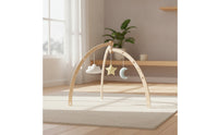 Padded Wooden Play Gym with Mat Triangular Infant Play Gym with Hanging Toys Freestanding Natural for Babies, Infants, Newborns, Tummy Time, Nursery, Playroom