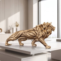 Lion Statue with Golden Finish Antique Lion Figurine Elegant Sculpture for Art Collectors