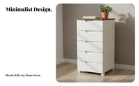 Space-Saving Plastic Drawer Cabinet Long-Lasting PP Material 5-Drawer Storage Cabinet Large Capacity Clothes Organizer Chest Easy to Install for Families, Homeowners, Bedroom, Living Room, Bathroom, Hallway