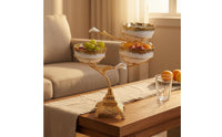 Three-Tier Fruit Tray Curved Arms Gold Metal Ornamental Pedestal Bowl Tray