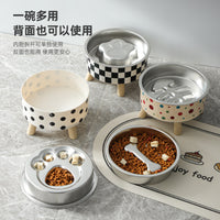 Elevated Cat Bowl with Wood Stand and Stainless Steel Anti-Tip Pet Bowl