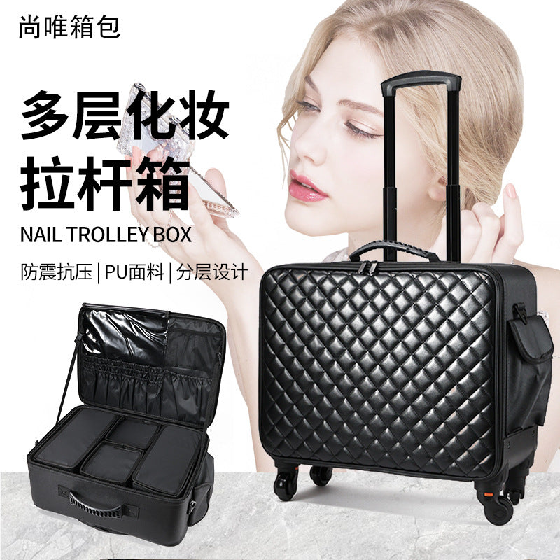 Trolley Makeup Case for Makeup Artists, Nail Technicians, and Tattoo Artists with Large Capacity