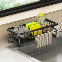 Sponge Holder Sink Organizer with Drain Tray, Carbon Steel Holder Sink for Modern Kitchen Countertop Style, Space Saving Kitchen Organisation