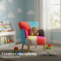 child-safe size Patchwork Club Chair Colorful Appearance Plush Lounge Chair Soft and comfortable children's Furniture Playful Design for children, Toddlers, Parents, Playroom, Bedroom, Living Room, perusing corner