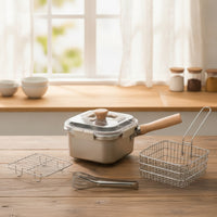Flat Bottom Deep Fryer Pot with Oil Draining Rack Detachable Square Deep Fryer Pot Small Cookware Compact for Camping