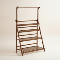 Ladder Plant Stand with Hanging Rod Indoor Plant Stand with Folding Design Wooden Stepped Flower Rack for Gardeners