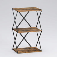 Plant Stand with Wood Shelves for Rustic Decor, 3 Tier Metal Storage Shelves Unit for Home Office, Floor Standing Storage Rack, Assembly Required