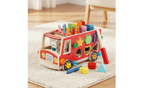 Wooden Bus with Push-Along Bus Shape Sorter Educational Wooden Shape Sorter for Young Children, Kids