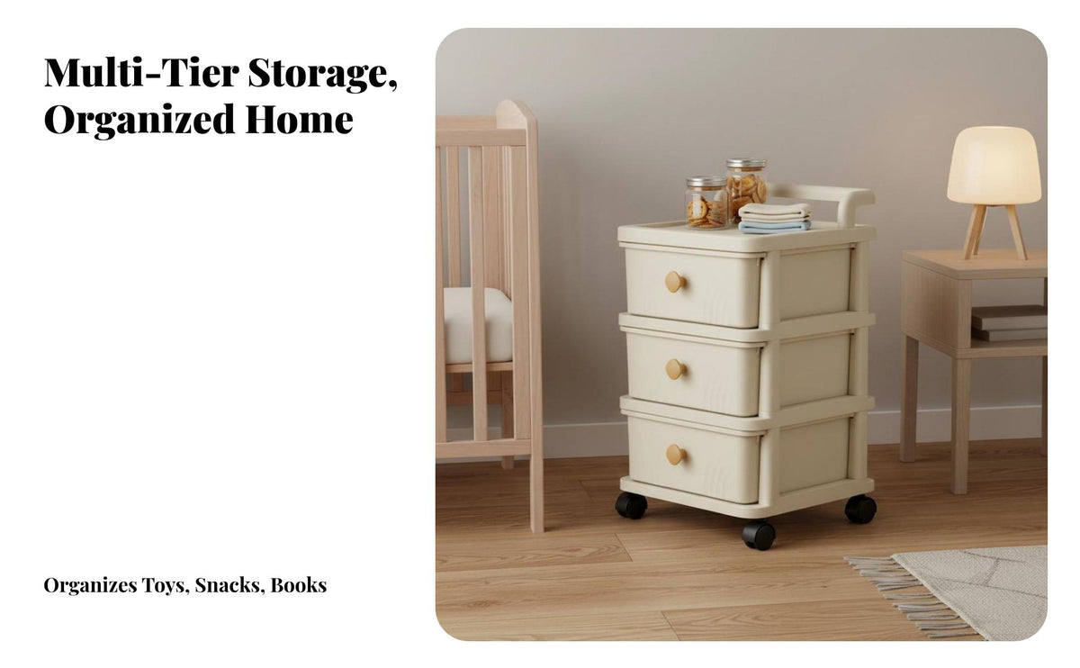 Multi-Tier Storage Cart Effortless-Pulling Drawers Plastic Drawer Cabinet on Wheels Plastic Drawer Storage Cart Strong