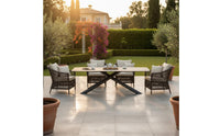 7 Pieces Waterproof Modern Rectangular Garden Dining Set Heavy-Duty Frame Sintered Stone Top Dining Table Set for Courtyard, Balcony