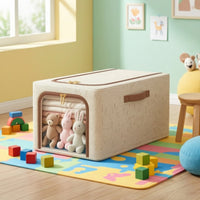 Storage Bin with Metal Frame Space-Saving Storage Box with Lid Foldable Textile Bin Heavy-Duty Portable for Wardrobe, Bedroom