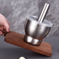 Stainless Steel Mortar and Pestle Set Heavy Duty Construction Stainless Steel Mortar and Pestle Non-Porous Surface Manual Garlic Crusher Bowl