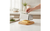 Stainless Steel Butter Dish Compact Butter Dish with Bamboo Tray Easy Clean Cheese Keeper Smooth for Countertop