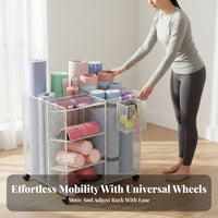 Exercise Mat Storage Rack With Wheels Rolling Fitness Storage Rack Portable Rolling Fitness Equipment Cart for Living Room