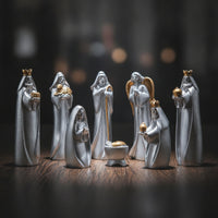 8 Pieces Nativity Scene Figurines Tabletop Nativity Set Resin Decorations for Mantel, Bookshelf