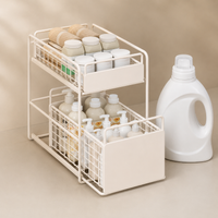 Under-Sink Storage Rack, Slide Rack, 2-Tier, Drawer-Type, Kitchen Storage, Under-Bathroom Sink Organizer, Metal, White