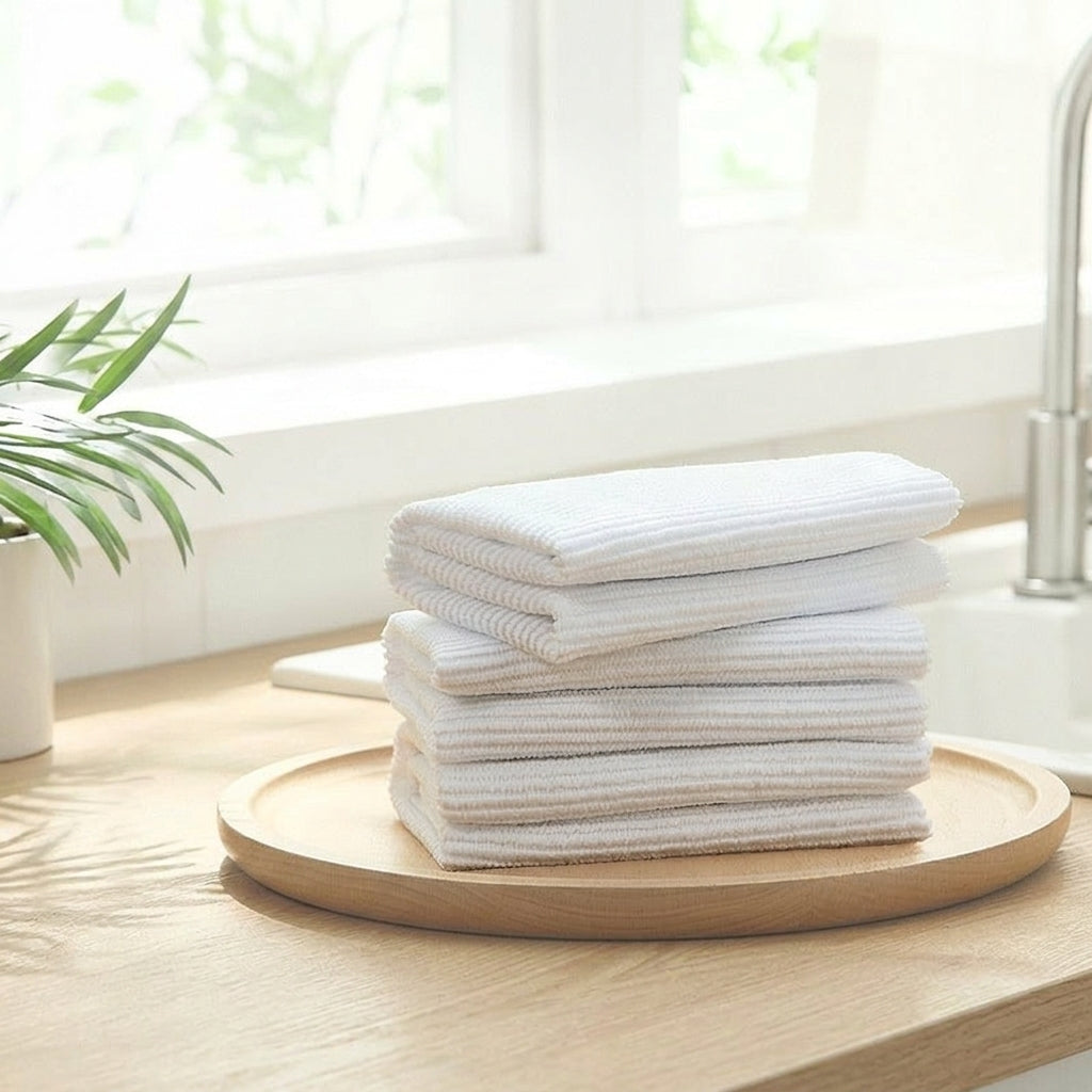 Highly Absorbent Microfibre Cloth Pack of 5, White Dish Cloths for Kitchen, Reusable Microfiber for Dishes and Cookware Drying