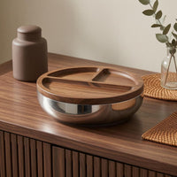 Acacia Wood Divided Fruit Tray Warm Brown Grain Stainless Steel Fruit Tray Polished Tableware Round