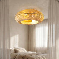 Birdcage Bamboo Ceiling Fan Woven Ceiling Fan with Light Rustic Fandelier Compact for Bedroom