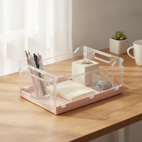 Storage Basket Transparent Storage Basket with Handles Foldable Clear Organizer Tray for Organizers, Students, Office, Fridge, Pantry