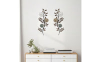 2 Pieces Botanical Metal Wall Hanging American Design Floral Branch Leaf Wall Decor 3D Design House Decoration for Bedroom