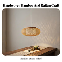 Natural Material Chinese Design Chandelier Handwoven Woven Bamboo Suspended Light Vintage Inspired Bamboo Suspended Light Easy Installation for Restaurant Owners, Interior Designers, DIY Enthusiasts, Teahouse, Hotel, Dining Room, Bedroom