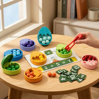 Educational Dinosaur Egg Counting Board Color Matching Wooden Counting Board with Beads Child-Led Dinosaur Egg Toy Sensory for Preschoolers