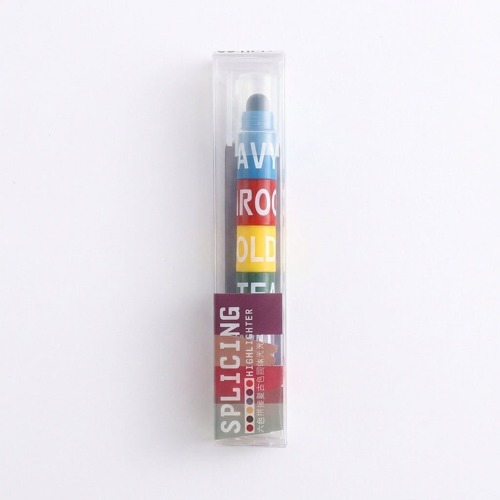Solid Highlighter Pen Set for Students, Connectable Fluorescent Markers with Round Note Taking and Studying, Stackable Design for Use