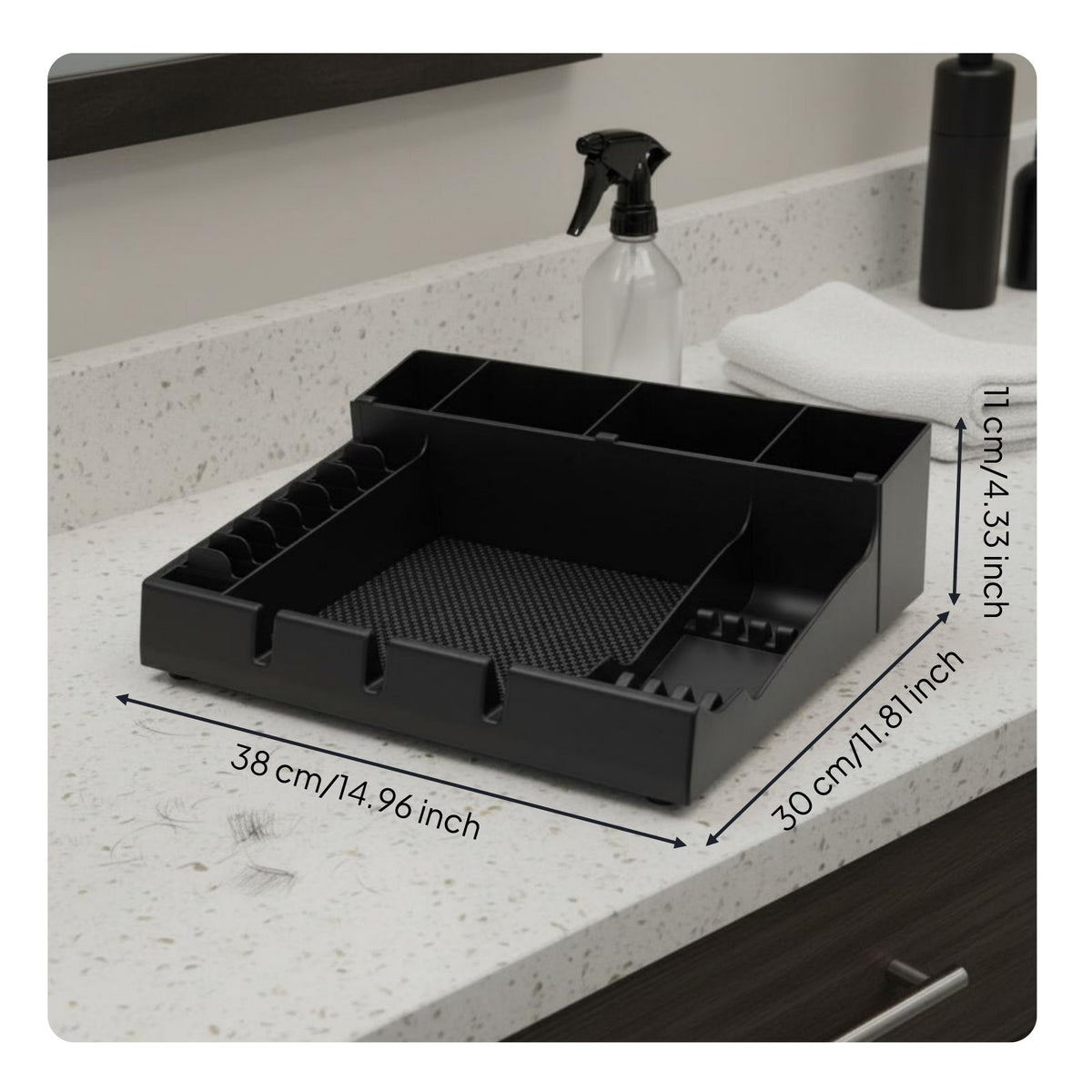 Large Capacity Salon Tool Holder Space Saving Barber Tool Organizer Tray Easy to Use Hair Clipper Storage Station Non-Slip Mat for Barbers, Pet Groomers, Barbershop