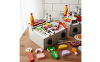 Wooden BBQ Oven Playset Interactive Play Wooden Oven Toy Develops Fine Motor Skills for Kids, Preschoolers