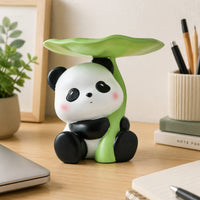 Seated Lotus Leaf Panda Organizer Tabletop Panda Tray Organizer Black and White