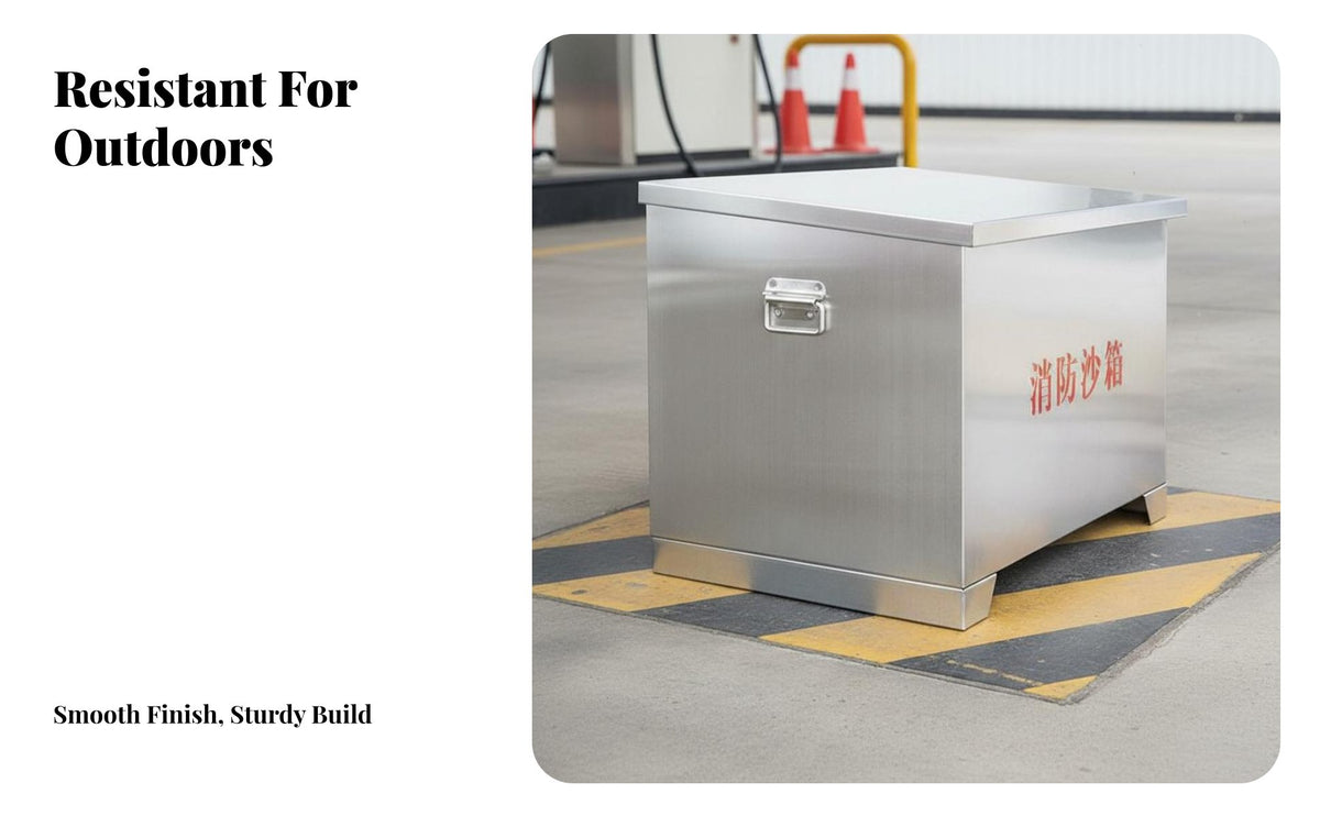 Heavy-Duty Fire Fighting Sandbox Rust-Proof Outdoor Emergency Storage Box Resistant Stainless Steel Utility Chest on Wheels Reinforced Structure for Construction Site Managers, Gas Stations, Underground Garages, Warehouses, Public Areas