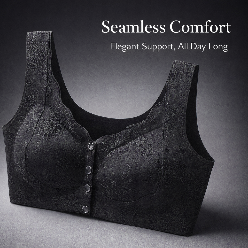 Front Fastening Bra for Women with Ice Silk Material, Non Wired for Plus Size with Embossed Detail, Seamless Everyday for Home Wear