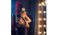 Theatrical Feather Headpiece with Beaded Headband Feathered Feather Headdress Layered Costume Headdress One Size for Performers, Dance Shows