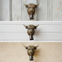 Scottish Cattle Welcome Bell Metal Welcome Bell with Bovine Head Outdoor Antique Bronze Door Chime for Entryway