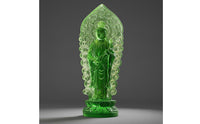 Serene Design Standing Amitabha Buddha Figurine Oriental Aesthetic Resin Buddha Statue with Backplate Exquisite Craftsmanship Religious Decor for Meditation Practitioners, Feng Shui Followers, Mindfulness Enthusiasts, Altar, Bookshelf, Office Desk