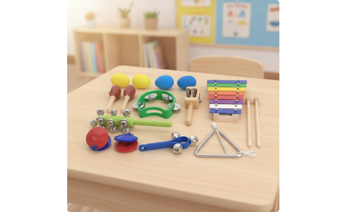 10 Pieces Wooden Music Percussion Toy Wooden Percussion Set Portable Tambourine for Young Children