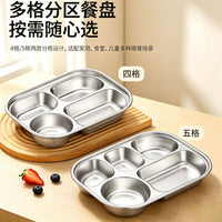 304 Stainless Steel Divided Lunch Plate with Lid, 4-Compartment, Rectangular