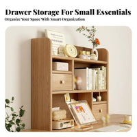 Multitier Desktop Shelf Unit with Drawers Space Saving Desktop Shelf Sturdy Construction Rounded Corners for Students, Bedroom