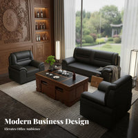 Chinese Design Reception Sofa Set Professional Look 3 Seater Office Sofa Sturdy Frame Executive Office Lounge Set for Executives, Adults, Waiting Room