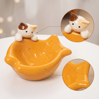 Fish Shape Cat Bowl Glazed Ceramic Cat Bowl Compact for Small Pets