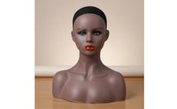 Manikin Head with Shoulders PVC Mannequin Head Bust Brown Complexion-Tone Hairpiece Stand