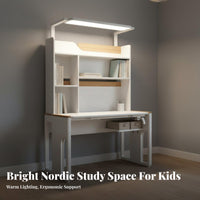 Kids Desk and Chair Set Adjustable Height Children's Study Desk with Hutch Student Table Ergonomic Lamp Storage Suitable for Home Study Room School