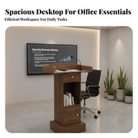 Stable Base Modern Presentation Podium Sturdy Structure Floor Standing Lectern Easy Assembly Standing Speech Desk Large Tabletop for Event Hosts, Receptionists, Conference Rooms, Lecture Halls, Auditoriums, Auditorium