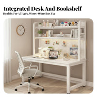 Study Desk with Pegboard Multi-Functional Storage Desk and Bookshelf Combo Space-Saving Design Workstation for Students, Adults, Dorm Room, Bedroom