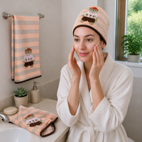 Cartoon Coral Fleece Hair Drying Towel with Embroidery, Super Absorbent Quick Dry Turban