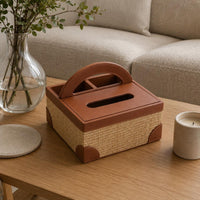 Woven Storage basket Holder Handwoven Fiber Storage basket Leather-Like Trim Woven box