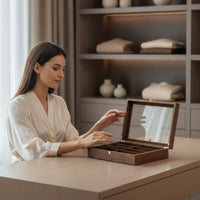 Secure Wood Storage Box with Glass Lid Clear Wooden Box with Glass Lid Hinged 8-Compartment Organizer Rectangular for Hobbyists