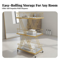 Cosmetics Studio Rolling Cart With Locking Wheels 3-Tier Rolling Cart Mobile Storage Organizer Versatile for Hair Stylists, Spa