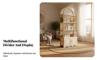 Multi-Functional 5-Tier Arched Bookshelf Freestanding Design Arched Etagere with Cabinet Space-Saving Display Rack Sturdy and Stable for Salon Owners, Office Workers, Retail Shop, Study Room, Small Areas, Bedroom